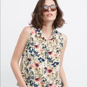 Amour Vert 100% Silk Sleeveless Floral Blouse M